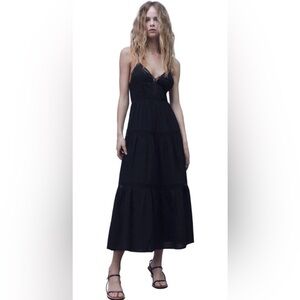 Zara Black Tiered Maxi Dress with Spaghetti Straps
